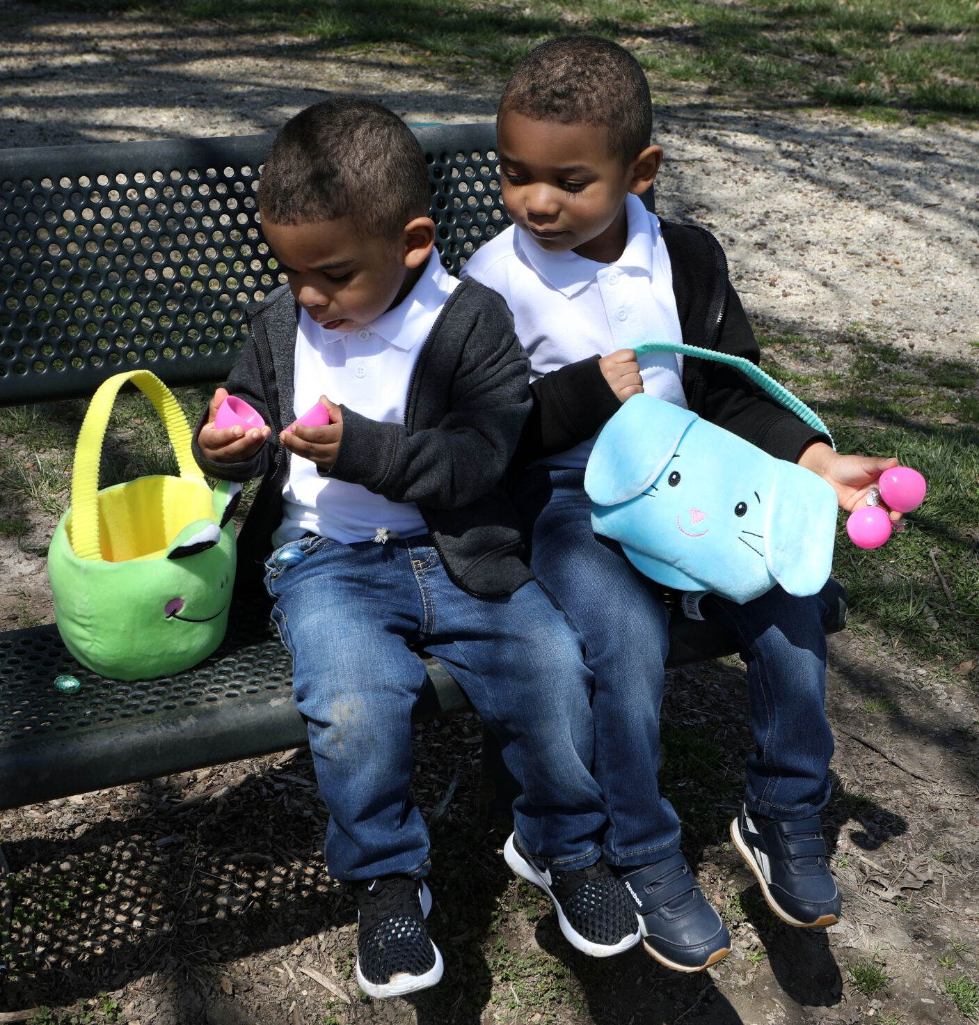 Wailund and William Hicks eat Easter candy